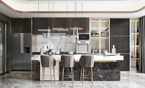 Modern Kitchen Open Kitchen Bar and Chair 3d model