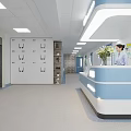 Bright Hospital Lobby Interior With Reception Desk Nurse Lockers And Green Plants