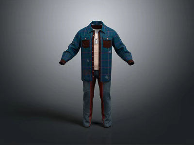 Man In Blue Shirt And Dark Pants Casual Stylish Outfit For Everyday Wear 3d model