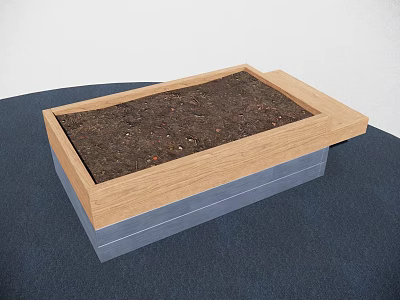 Wooden Tree Planter With Soil Filled Interior And Gray Base Structure 3d model