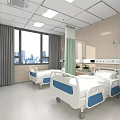 Hospital Building Ward Interior With Beige Walls Green White Curtains Windows And Beds