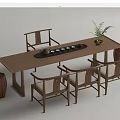 Wooden Tea Table And Chairs In Traditional Style With Tea Set And Green Plant