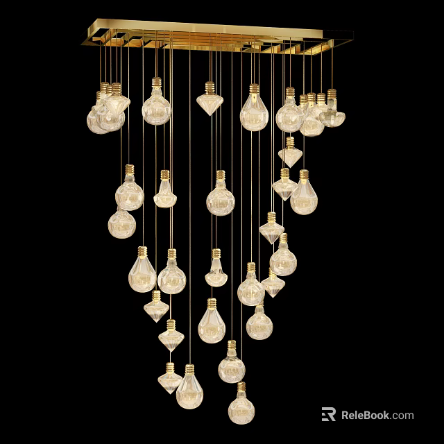 Modern Crystal Chandelier With Multiple Glass Bulbs And Golden Hanging Wires 3d model 