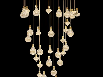 Modern Crystal Chandelier With Multiple Glass Bulbs And Golden Hanging Wires 3d model