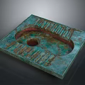 Ancient Square Bronze Artifact Featuring Green Patina And Central Circular Hole
