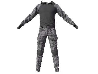 Camouflage Combat Uniform With Tactical Long Sleeve Top Camouflage Pants And Knee Pads 3d model