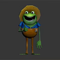 Cartoon Green Frog Wearing Straw Hat Blue Shirt And Brown Overalls Smiling