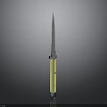 Sharp Weapon Knife With Yellow Handle And Long Slender Blade Isolated On Gray Background