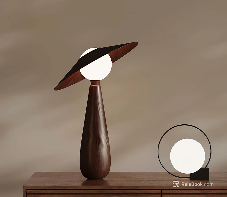 Modern Table Lamps With Wooden Base And Circular White Globe Design 3d model 