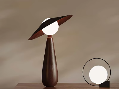 Modern Table Lamps With Wooden Base And Circular White Globe Design 3d model