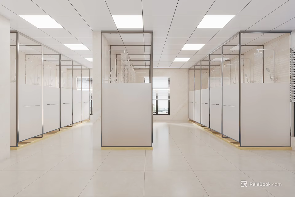 SPA Sauna Changing Room With Private Cubicles And Bright Lights 3d model 