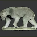 Metallic Bear Sculpture with Bowing Head and Reflective Base on Dark Background 3d model