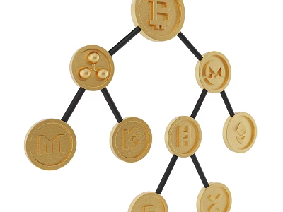 Golden Coin Shaped Decorative Ornament Set With Connected Lines And Symbols 3d model