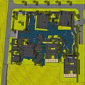 Traditional Ancient Architecture Complex with Central Pond Traditional Roofs Enclosure Wall and Garden Landscaping