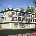 Two Story Detached Villa Featuring Light Colored Exterior Balconies Windows And Tree Lined Driveway