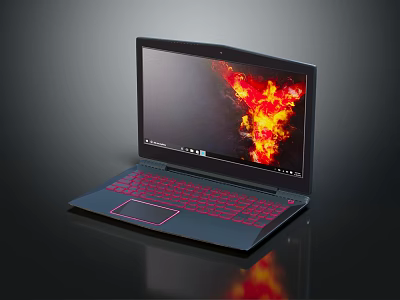 Modern Gaming Laptop With Dark Body Pink Backlit Keyboard And Flame Pattern Screen 3d model