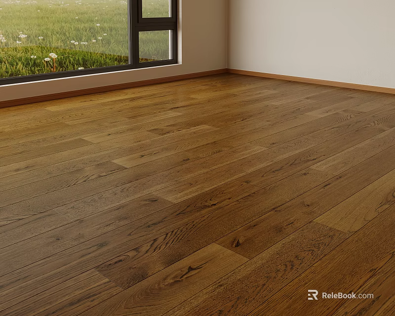 Warm Brown Oak Wooden Floor With Natural Grain And Smooth Finish In Living Room Interior 3d model 