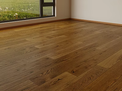 Warm Brown Oak Wooden Floor With Natural Grain And Smooth Finish In Living Room Interior 3d model