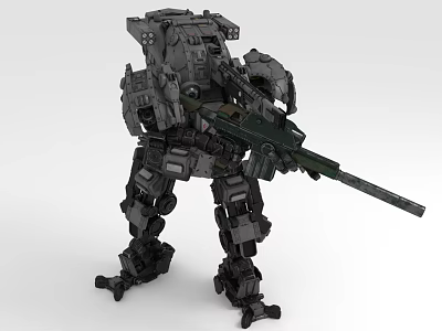Detailed Mechanical Battle Robot With Heavy Rifle And Armored Exoskeleton Structure 3d model