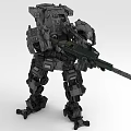 Detailed Mechanical Battle Robot With Heavy Rifle And Armored Exoskeleton Structure
