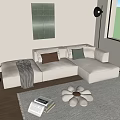 Beige Multi Person Sofa With Colorful Cushions Green Decorative Painting Floor Lamp And Side Table