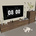 Modern Wooden TV Stand With TV Decorative Plants And Matching Chest Of Drawers