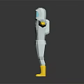 Game Movie Character With White Protective Suit Blue Face Shield Yellow Gloves Boots Arms Outstretched