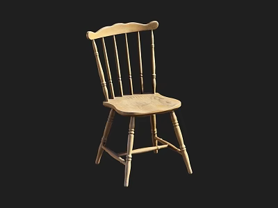Classic Light Wood Single Chair With Curved Backrest And Spindle Design 3d model