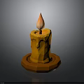 Burning Orange Candle With Glowing Flame Melted Wax And Round Base