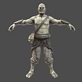 Shirtless Bald Muscular Warrior with Arm Wraps Waist Pouch Rugged Shorts Standing 3D Character