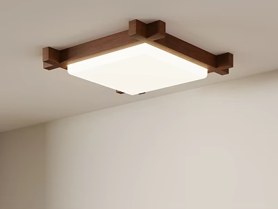 Square Wooden Frame Ceiling Light with White Lampshade for Modern Home Interior 3d model