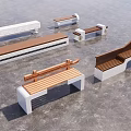Modern Landscape Benches With Wooden Seats And Stone Bases For Outdoor Gardens