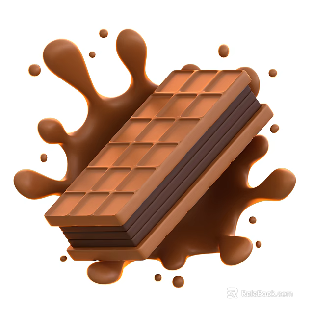 Delicious Layered Melting Chocolate Bar With Rich Creamy Chocolate Sauce Splashing 3d model 