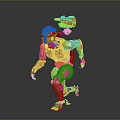 Golden Metallic Robot Running with Weapon Device on Back in Dynamic Pose