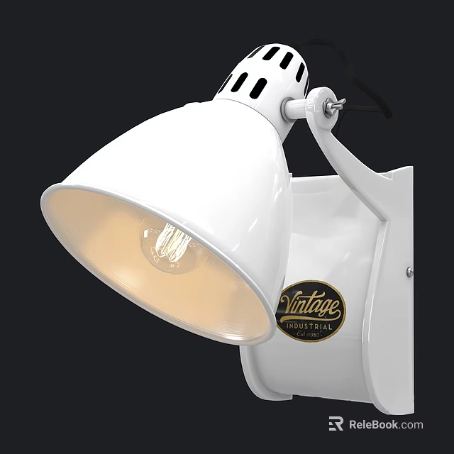White Vintage Industrial Wall Sconce With Curved Shade And Warm Glow 3d model 
