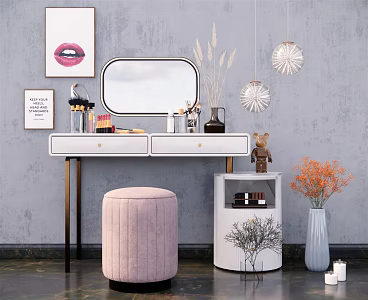 Modern Dressing Table Cosmetic Ornaments Low Stool Chandelier 3d model
