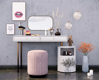 Modern Dressing Table Cosmetic Ornaments Low Stool Chandelier 3d model