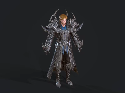 Fantasy Warrior Character In Metallic Armor With Spiked Shoulders And Blonde Hair 3d model
