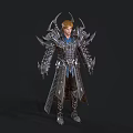 Fantasy Warrior Character In Metallic Armor With Spiked Shoulders And Blonde Hair