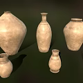 Rustic Handcrafted Ceramic Vessels With Various Shapes Textured Surface And Earthy Tone On Green Background
