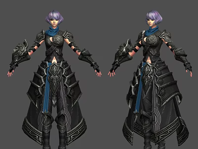 Game and Movie Character With Purple Hair Black Armor and Blue Accents 3d model