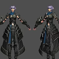 Game and Movie Character With Purple Hair Black Armor and Blue Accents