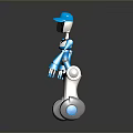 Blue Robot With Humanoid Design Mechanical Arms And Wheeled Base Modern Look