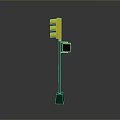 Yellow Traffic Light With Red Man Pedestrian Signal On Green Road Safety Pole