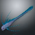 Blue And Purple Aquatic Creature With Long Tail And Glowing Spots On Fins