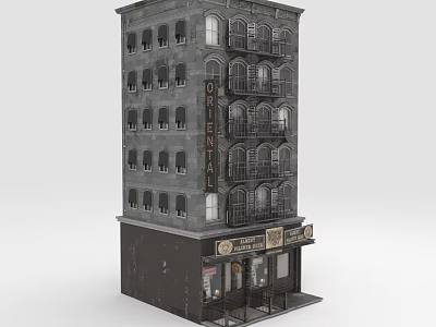 Classic Oriental Multi Story Building With Multiple Windows Balconies And Ground Floor Storefronts 3d model