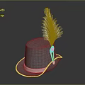 Stylish Gray Top Hat With White Feather Trim And Decorative Accents