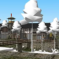 Scenic Ancient Traditional Buildings With Wooden Waterwheel By Riverside And Trees