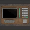 Vintage Rustic Microwave Oven With Wooden Metal Body Black Screen Knobs And Green Buttons