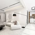 Modern Living Dining Room Interior With Comfortable Sofa TV Unit And Coffee Table